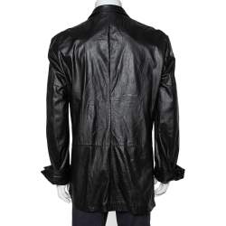 Gucci Black Leather Button Front Blazer 3XL 