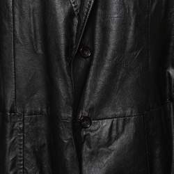 Gucci Black Leather Button Front Blazer 3XL 