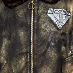Pre Owned Gucci Metallic Ghost Handpainted Synthetic & Fur Trim Bomber Jacket XXL