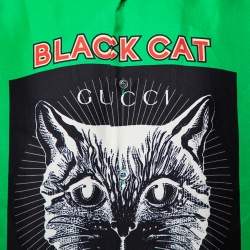 Pre Owned Gucci Green Cat Print Silk Bowling Shirt M