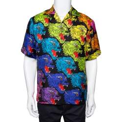 Pre Owned قميص غوتشي بولينغ حرير ط باعة نمر متعدد الألوان مقاس صغير