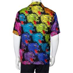 Pre Owned قميص غوتشي بولينغ حرير طباعة نمر متعدد الألوان مقاس صغير