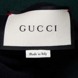 Gucci Ink Blue Wool Web Stripe Detail Open Front Cardigan XS