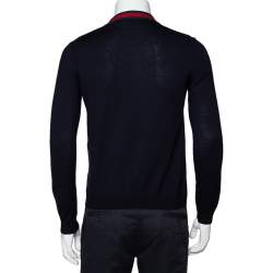 Gucci Ink Blue Wool Web Stripe Detail Open Front Cardigan XS