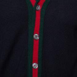 Gucci Ink Blue Wool Web Stripe Detail Open Front Cardigan XS