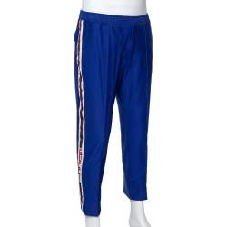 Pre Owned Gucci Blue Cotton Pique Logo Striped Track Pants M