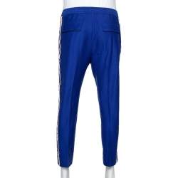 Pre Owned Gucci Blue Cotton Pique Logo Striped Track Pants M