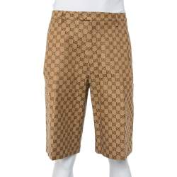 Gucci Beige Logo Monogram Canvas Bermuda Shorts XL