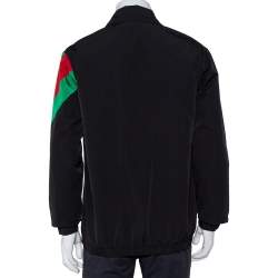 مملوكة مسبقًا جاكت غوتشي تفاصيل إبليك نمر نمط مخطط خامة صناعية أسود مقاس صغير