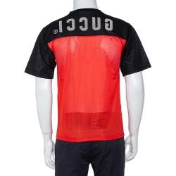 Gucci Black Jersey & Red Mesh Ghost Printed T-Shirt XS