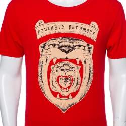 مملوكة مسبقًا Gucci Red Tiger Head Print Crewneck T-Shirt XS