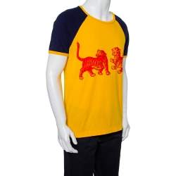 Gucci Yellow/Blue Tiger Print Cotton Crewneck T-Shirt S