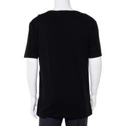 مملوكة مسبقًا Gucci Black Washed Logo Printed Cotton Crewneck Distressed T-Shirt L