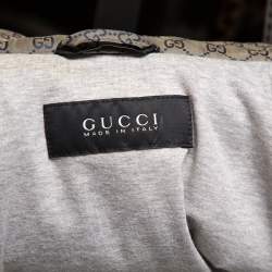 Pre Owned جاكت غوتشي منفوخ خامة صناعية مونوغرام شعار بني مقاس كبير جدا جدا