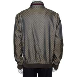 Pre Owned جاكت غوتشي منفوخ خامة صناعية مونوغرام شعار بني مقاس كبير جدا جدا