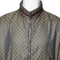 Pre Owned جاكت غوتشي منفوخ خامة صناعية مونوغرام شعار بني مقاس كبير جدا جدا