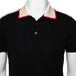 Pre Owned Gucci Black Cotton Pique Contrast Collar Trim Polo T-Shirt L