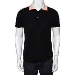 Pre Owned Gucci Black Cotton Pique Contrast Collar Trim Polo T-Shirt L