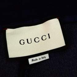 Pre Owned Gucci Blue Wool Logo Side Strip Detail Cropped Track Pants M