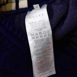 Pre Owned Gucci Blue Wool Logo Side Strip Detail Cropped Track Pants M