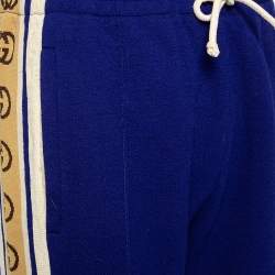 Pre Owned Gucci Blue Wool Logo Side Strip Detail Cropped Track Pants M