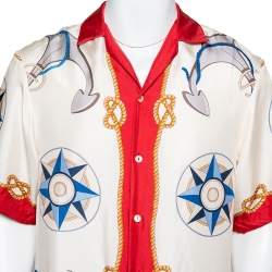 Pre Owned Gucci Cream & Red Nautical Printed Silk Oversized Bowling Shirt XS