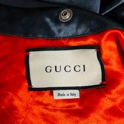 مملوكة مسبقًا جاكت قميص غوتشي فضفاض تفاصيل رقعة وارلدوايد ساتان أخضر داكن مقاس متوسط