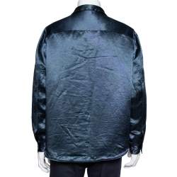 مملوكة مسبقًا جاكت قميص غوتشي فضفاض تفاصيل رقعة وارلدوايد ساتان أخضر داكن مقاس متوسط