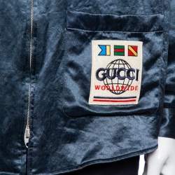 مملوكة مسبقًا جاكت قميص غوتشي فضفاض تفاصيل رقعة وارلدوايد ساتان أخضر داكن مقاس متوسط