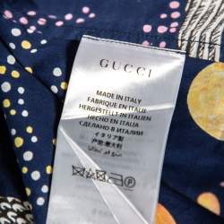 Pre Owned قميص غوتشي قطن مطبوع حيوانات ونباتات أزرق كحلي بأزرار أمامية مقاس صغير - سمول