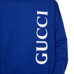 Gucci Navy Blue Logo Printed Cotton Knit Sweatshirt XL