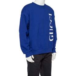Gucci Navy Blue Logo Printed Cotton Knit Sweatshirt XL
