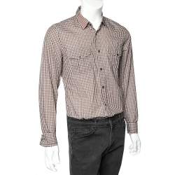 Pre Owned Gucci Brown Checkered Cotton Patch pocket Detail Slim Fit Shirt M