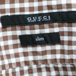 Pre Owned Gucci Brown Checkered Cotton Patch pocket Detail Slim Fit Shirt M