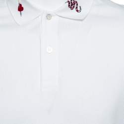 Gucci White Cotton Pique Embroidered Collar Polo T-shirt L
