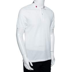 Gucci White Cotton Pique Embroidered Collar Polo T-shirt L