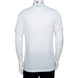 Gucci White Cotton Pique Embroidered Collar Polo T-shirt L