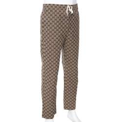 مملوكة مسبقًا Gucci Beige Logo Jacquard Drawstring Detail Trousers S