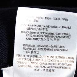 Pre Owned Gucci Navy Blue Wool Leather Tab Detail Crewneck Sweater XXL