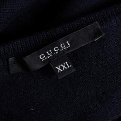Pre Owned Gucci Navy Blue Wool Leather Tab Detail Crewneck Sweater XXL