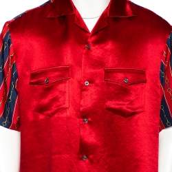 Pre Owned Gucci Red Silk Blend Print Detail Bowling Shirt L