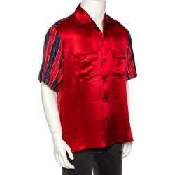 Pre Owned Gucci Red Silk Blend Print Detail Bowling Shirt L