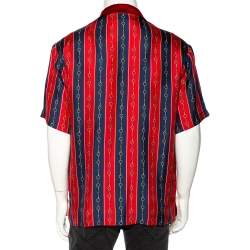Pre Owned Gucci Red Silk Blend Print Detail Bowling Shirt L