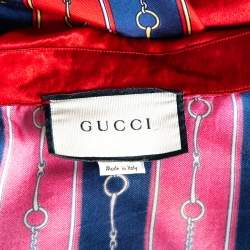 Pre Owned Gucci Red Silk Blend Print Detail Bowling Shirt L