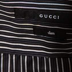 Gucci Dark Grey Striped Cotton Slim Front Button Shirt M