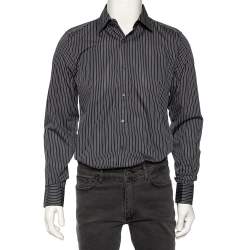 Gucci Dark Grey Striped Cotton Slim Front Button Shirt M Gucci | TLC