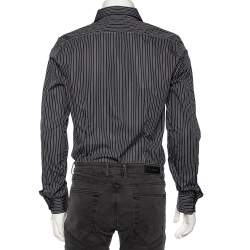 Gucci Dark Grey Striped Cotton Slim Front Button Shirt M