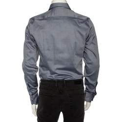 مملوكة مسبقًا قميص غوتشي قطن نمط أزرق رصاصي قصة مجسمة مقاس وسط (ميديوم)