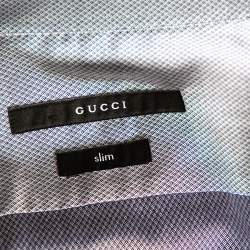 مملوكة مسبقًا قميص غوتشي قطن نمط أزرق رصاصي قصة مجسمة مقاس وسط (ميديوم)