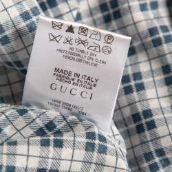 Pre Owned Gucci Blue Dupplin Checked Cotton Front Button Fitted Shirt M